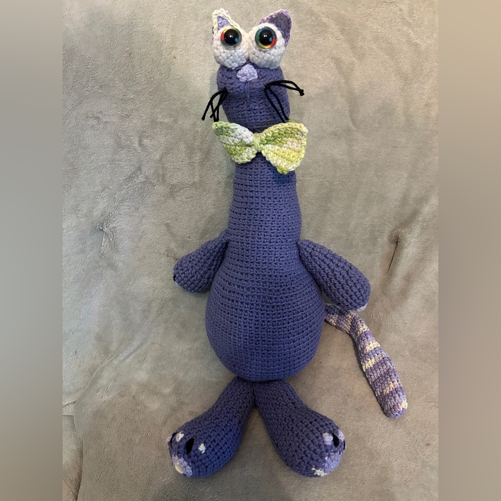 Charming Purple Crochet Cat with Bow Tie